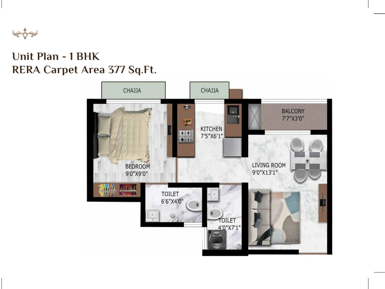 1+1 BHK Jodi floor plan at Balaji Classica, Dombivli East