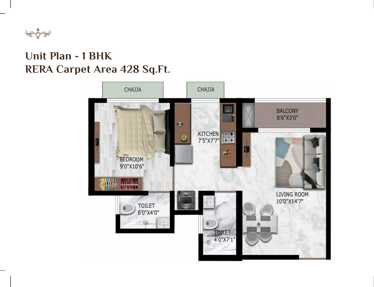 1 BHK floor plan at Balaji Classica, Dombivli East