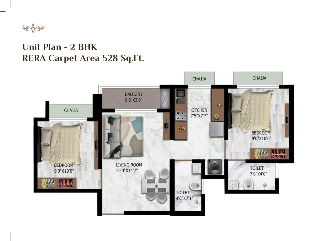 2 BHK floor plan at Balaji Classica, Dombivli East